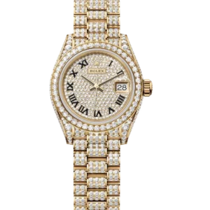 Rolex Lady-Datejust 28 Oyster Perpetual 18 ct yellow gold diamond-paved dial diamond-set President band Reference 279458RBR