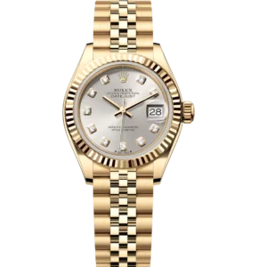 Rolex Lady-Datejust 28 Oyster Perpetual 18 ct yellow gold silver, diamond-set dial Jubilee band Reference 279178