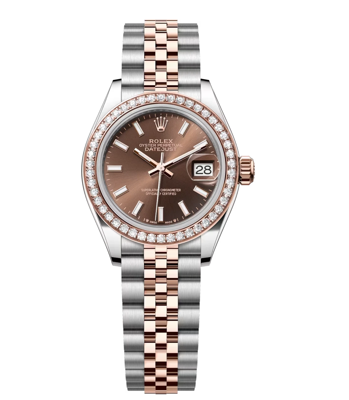 Rolex Lady-Datejust 28 Oyster Perpetual Oystersteel and Everose gold chocolate dial Jubilee band Reference 279381RBR 1 Rolex Lady-Datejust 28 Oyster Perpetual Oystersteel and Everose gold chocolate dial Jubilee band Reference 279381RBR
