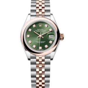 Rolex Lady-Datejust 28 Oyster Perpetual Oystersteel and Everose gold olive-green, diamond-set dial Jubilee band Reference 279161