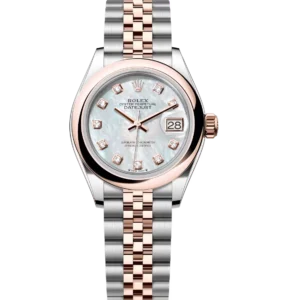 Rolex Lady-Datejust 28 Oyster Perpetual Oystersteel and Everose gold white mother-of-pearl, diamond-set dial Jubilee band Reference 279161