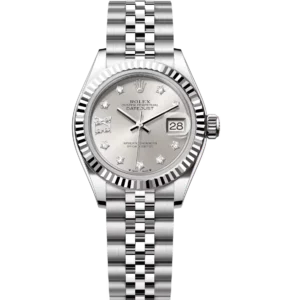 Rolex Lady-Datejust 28 Oyster Perpetual Oystersteel and white gold silver, diamond-set dial Jubilee band Reference 279174