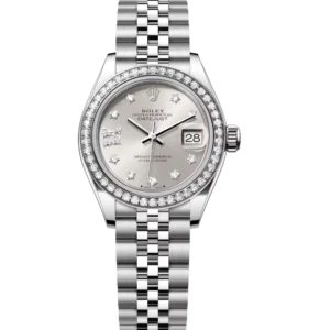Rolex Lady-Datejust 28 Oyster Perpetual Oystersteel and white gold silver, diamond-set dial Jubilee band Reference 279384RBR