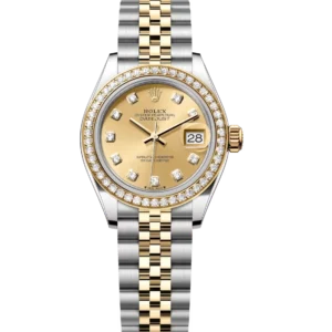 Rolex Lady-Datejust 28 Oyster Perpetual Oystersteel and yellow gold champagne colour, diamond-set dial Jubilee band Reference 279383RBR