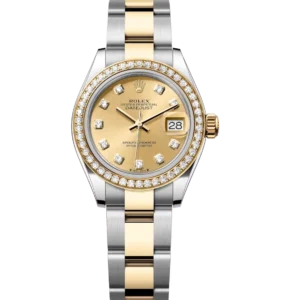 Rolex Lady-Datejust 28 Oyster Perpetual Oystersteel and yellow gold champagne colour, diamond-set dial Oyster band Reference 279383RBR