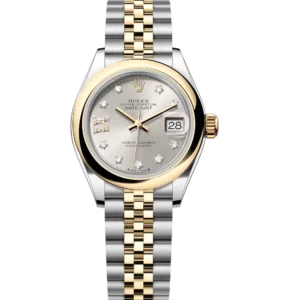 Rolex Lady-Datejust 28 Oyster Perpetual Oystersteel and yellow gold silver, diamond-set dial Jubilee band Reference 279163