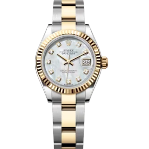 Rolex Lady-Datejust 28 Oyster Perpetual Oystersteel and yellow gold white mother-of-pearl, diamond-set dial Oyster band Reference 279173