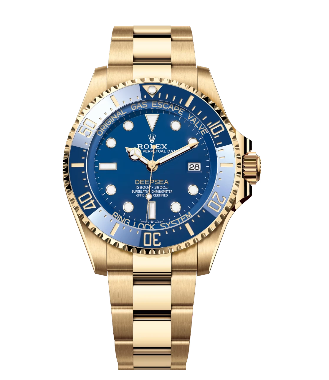 Rolex Deepsea 44 Oyster Perpetual 18 ct yellow gold Cerachrom bezel insert in blue ceramic Oyster band Reference 136668LB 1 Rolex Deepsea 44 Oyster Perpetual 18 ct yellow gold Cerachrom bezel insert in blue ceramic Oyster band Reference 136668LB