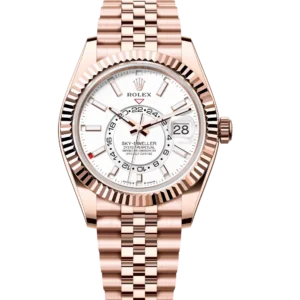 Rolex Sky-Dweller 42 Oyster Perpetual 18 ct Everose gold intense white dial Jubilee band Reference 336935
