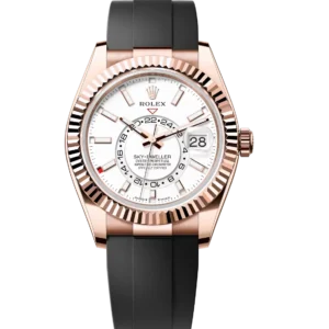 Home 7 Rolex Sky-Dweller 42 Oyster Perpetual 18 ct Everose gold intense white dial Oysterflex band Reference 336235