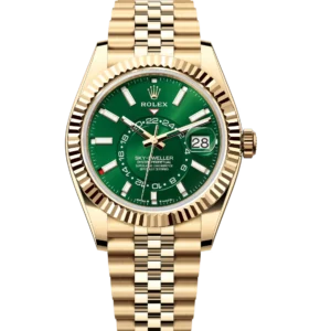 Rolex Sky-Dweller 42 Oyster Perpetual 18 ct yellow gold bright green dial Jubilee band Reference 336938