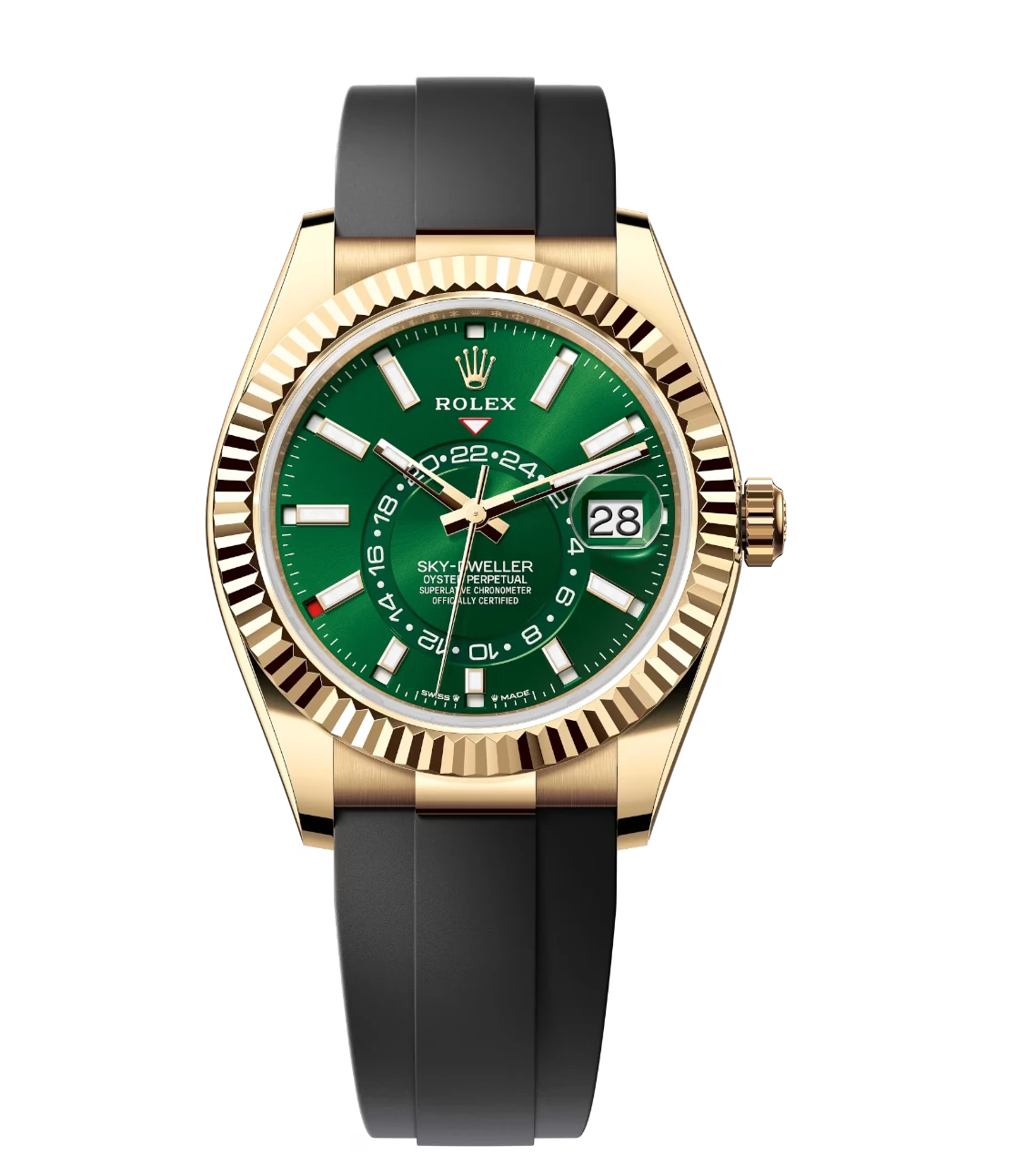 Rolex Sky-Dweller 42 Oyster Perpetual 18 ct yellow gold bright green dial Oysterflex band Reference 336238 1 Rolex Sky-Dweller 42 Oyster Perpetual 18 ct yellow gold bright green dial Oysterflex band Reference 336238