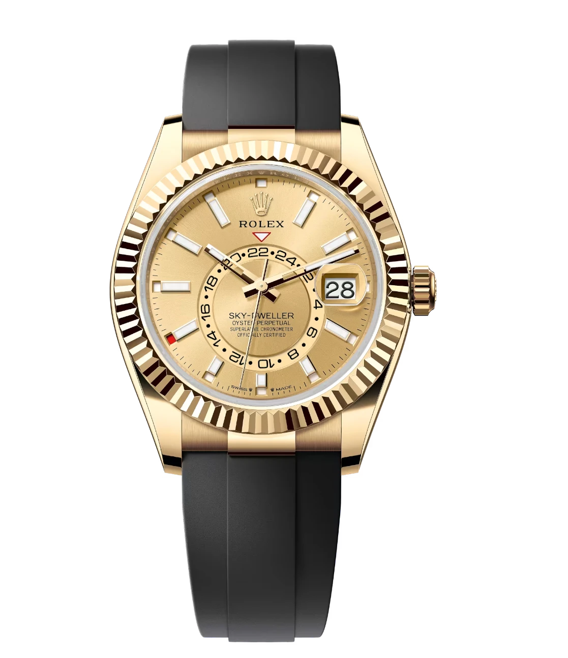 Rolex Sky-Dweller 42 Oyster Perpetual 18 ct yellow gold champagne-colour dial Oysterflex band Reference 336238 1 Rolex Sky-Dweller 42 Oyster Perpetual 18 ct yellow gold champagne-colour dial Oysterflex band Reference 336238