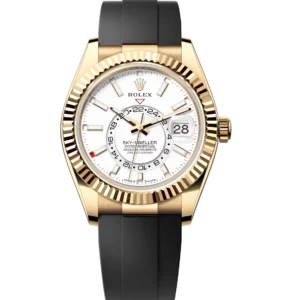 Rolex Sky-Dweller 42 Oyster Perpetual 18 ct yellow gold intense white dial Oysterflex band Reference 336238